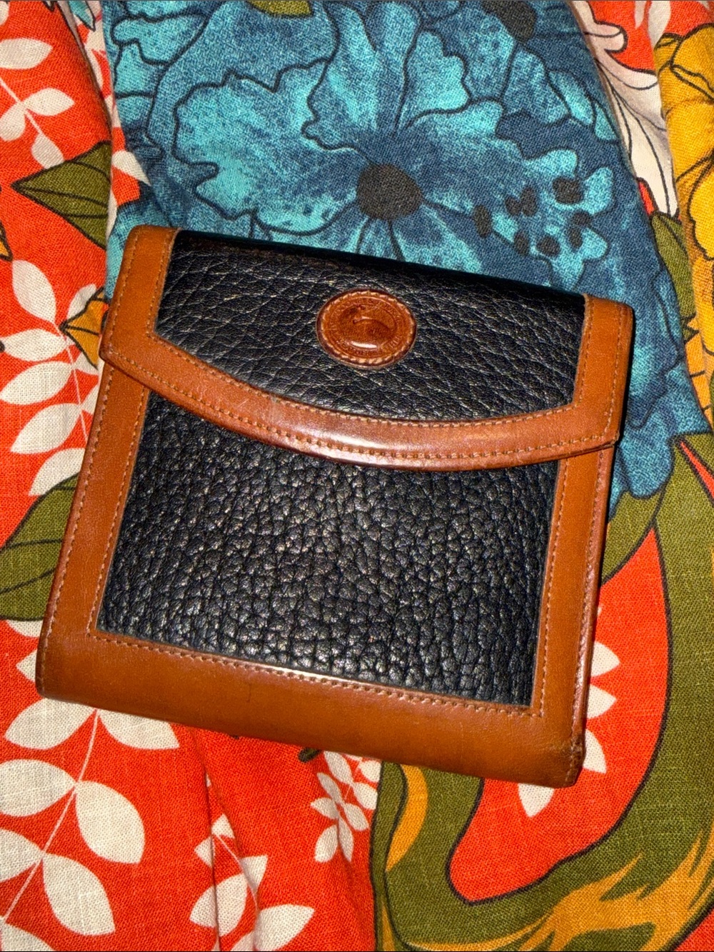 Vintage Dooney & Bourke Black and Brown Pebbled Leather Bifold Wallet